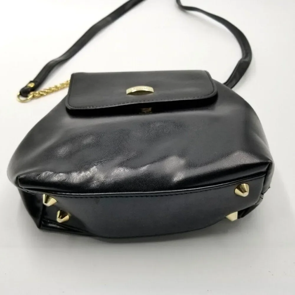 Vintage 90s Liz Claiborne Shoulder Bag Black Handbag Gold Chain